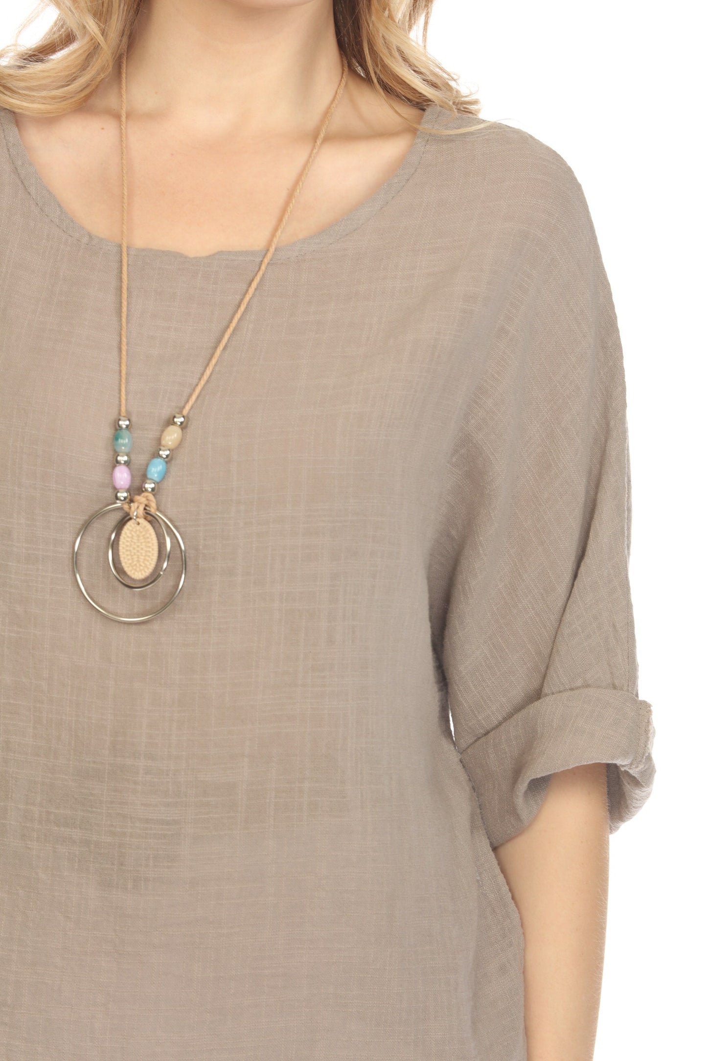 Light Grey Plain boat neck rollup sleeves Top