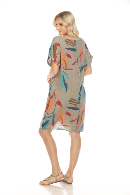 Taupe Leaf Print Side Button Dress