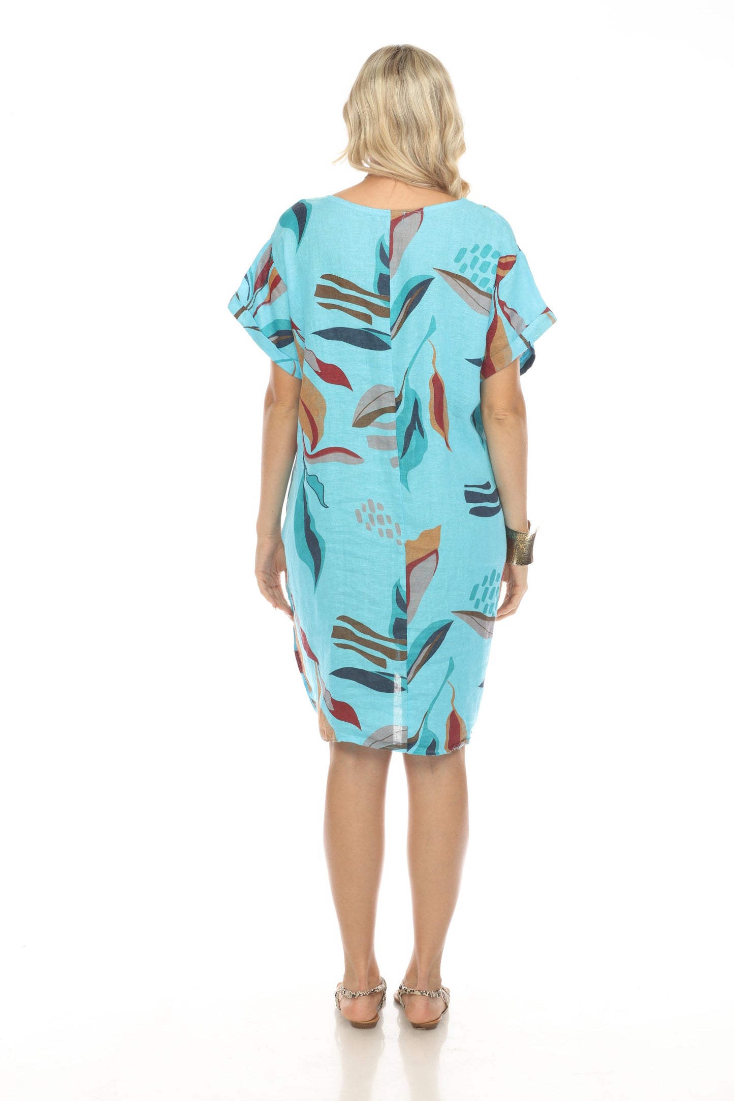 Ocean Blue Leaf Print Side Button Dress
