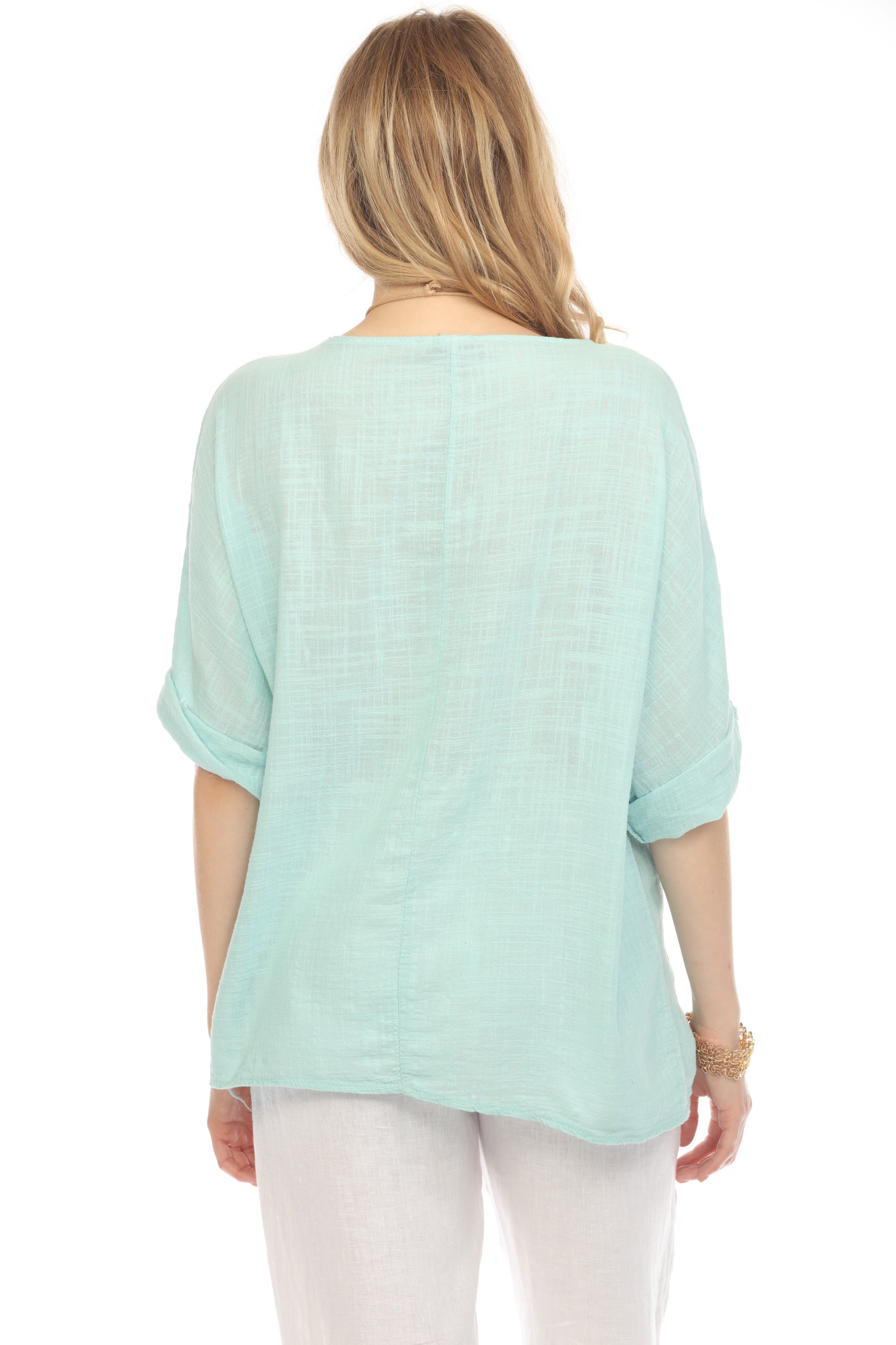 Plain boat neck rollup sleeves Top