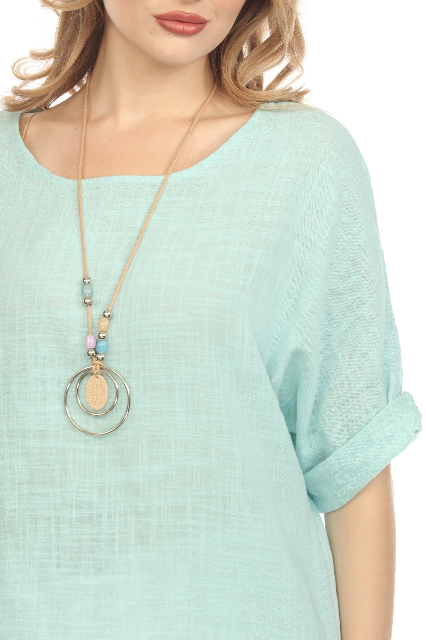 Light Grey Plain boat neck rollup sleeves Top