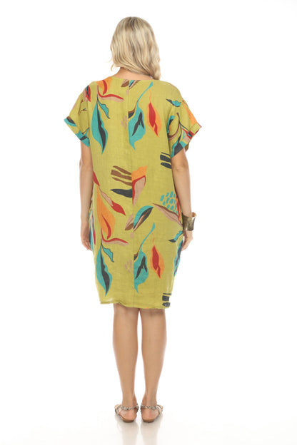Fern Green Leaf Print Side Button Dress