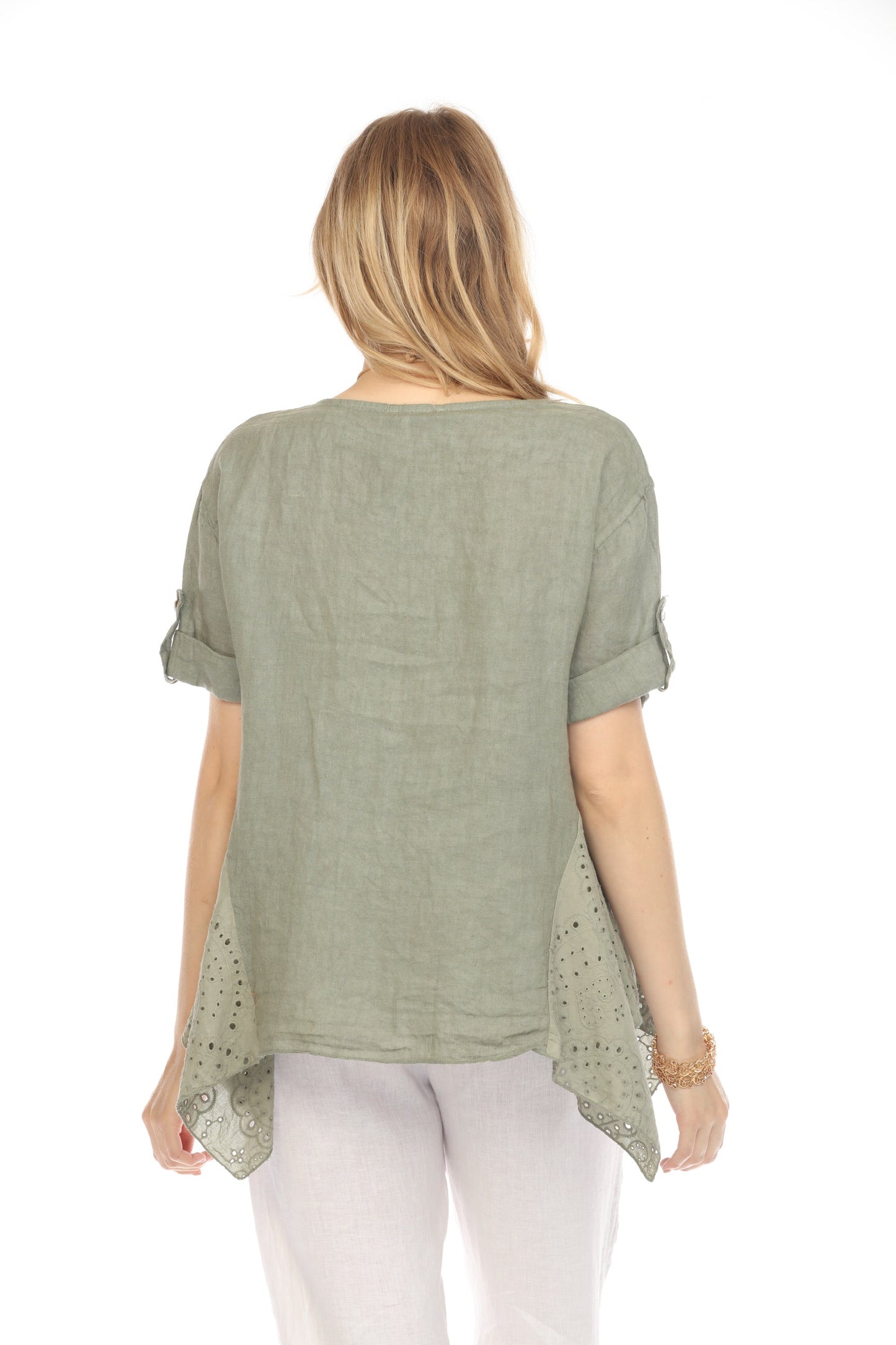 Olive Half Sleeves Top with Asymmetrical Hem