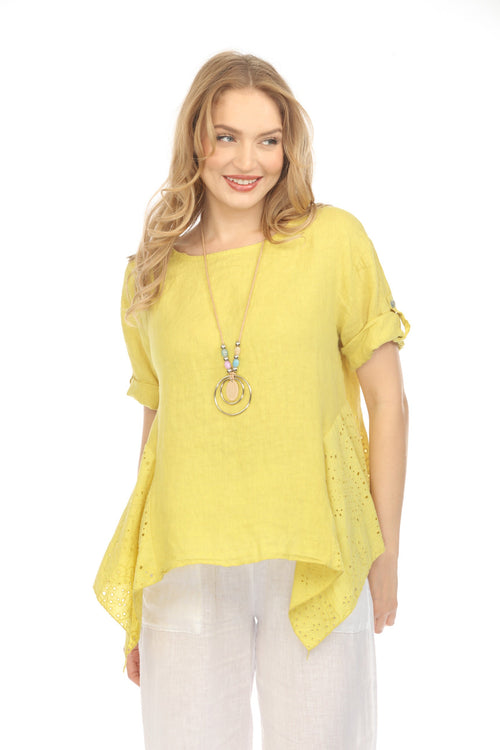 Mustard Half Sleeves Top with Asymmetrical Hem