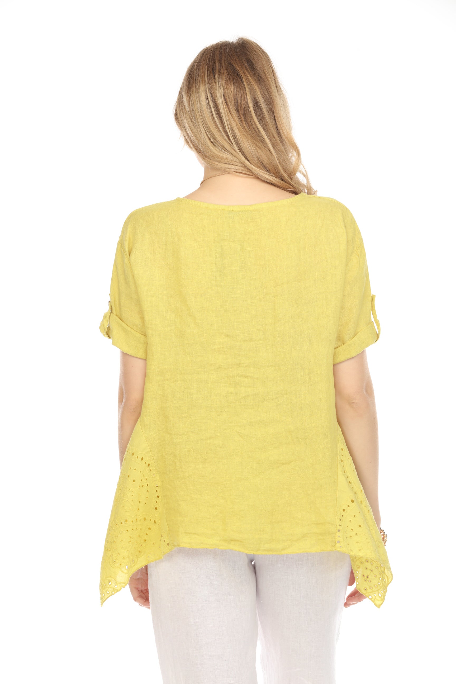 Mustard Half Sleeves Top with Asymmetrical Hem