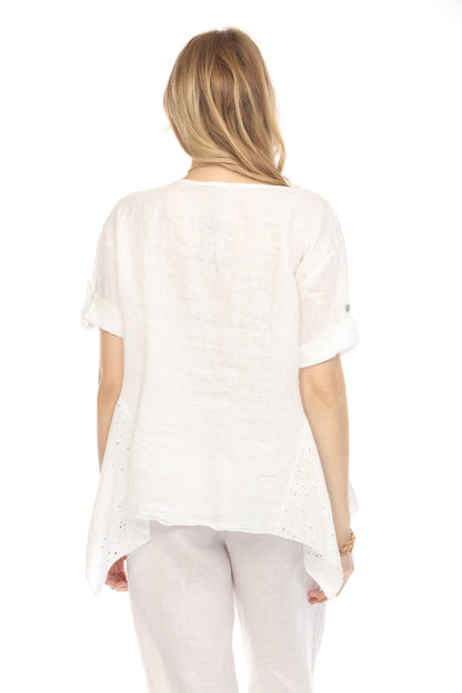White Half Sleeves Top with Asymmetrical Hem