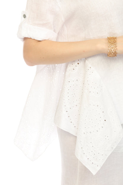 White Half Sleeves Top with Asymmetrical Hem