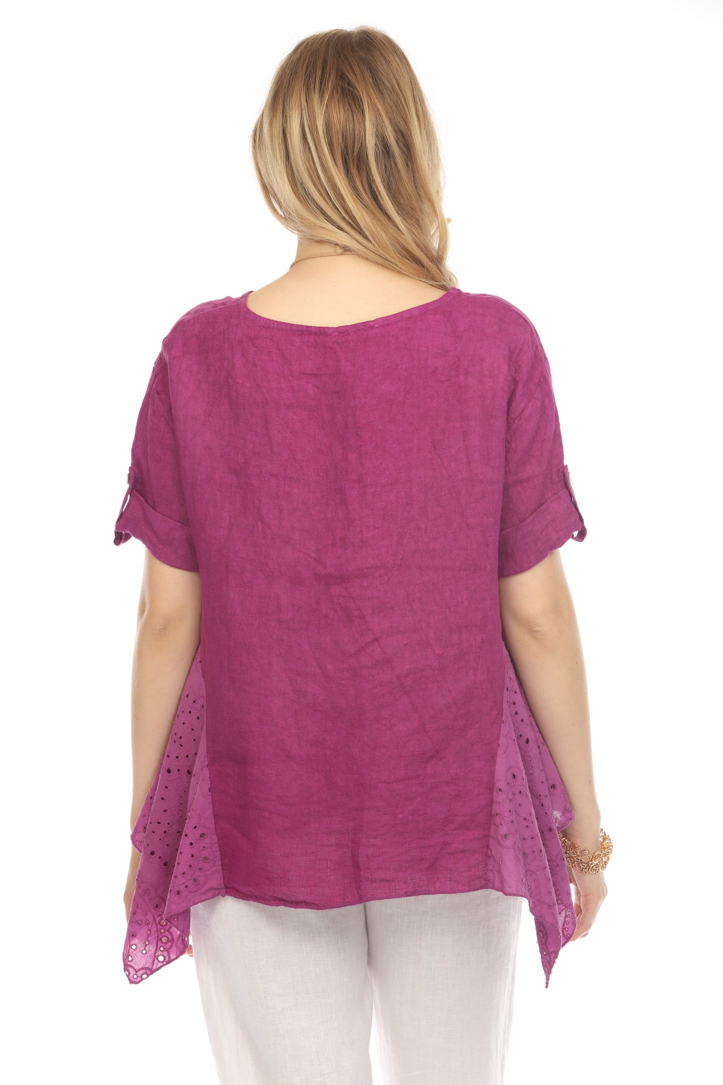 Grape Half Sleeves Top with Asymmetrical Hem