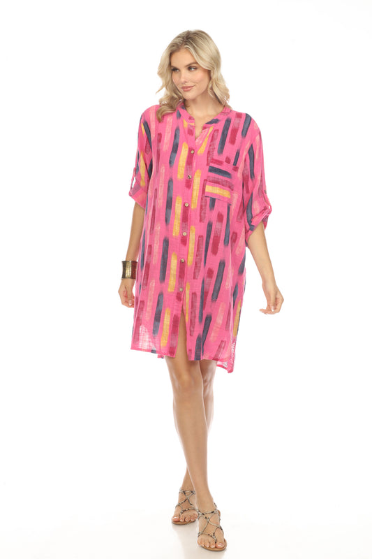 Fuchsia Shirt Button Dress Roll up sleeves