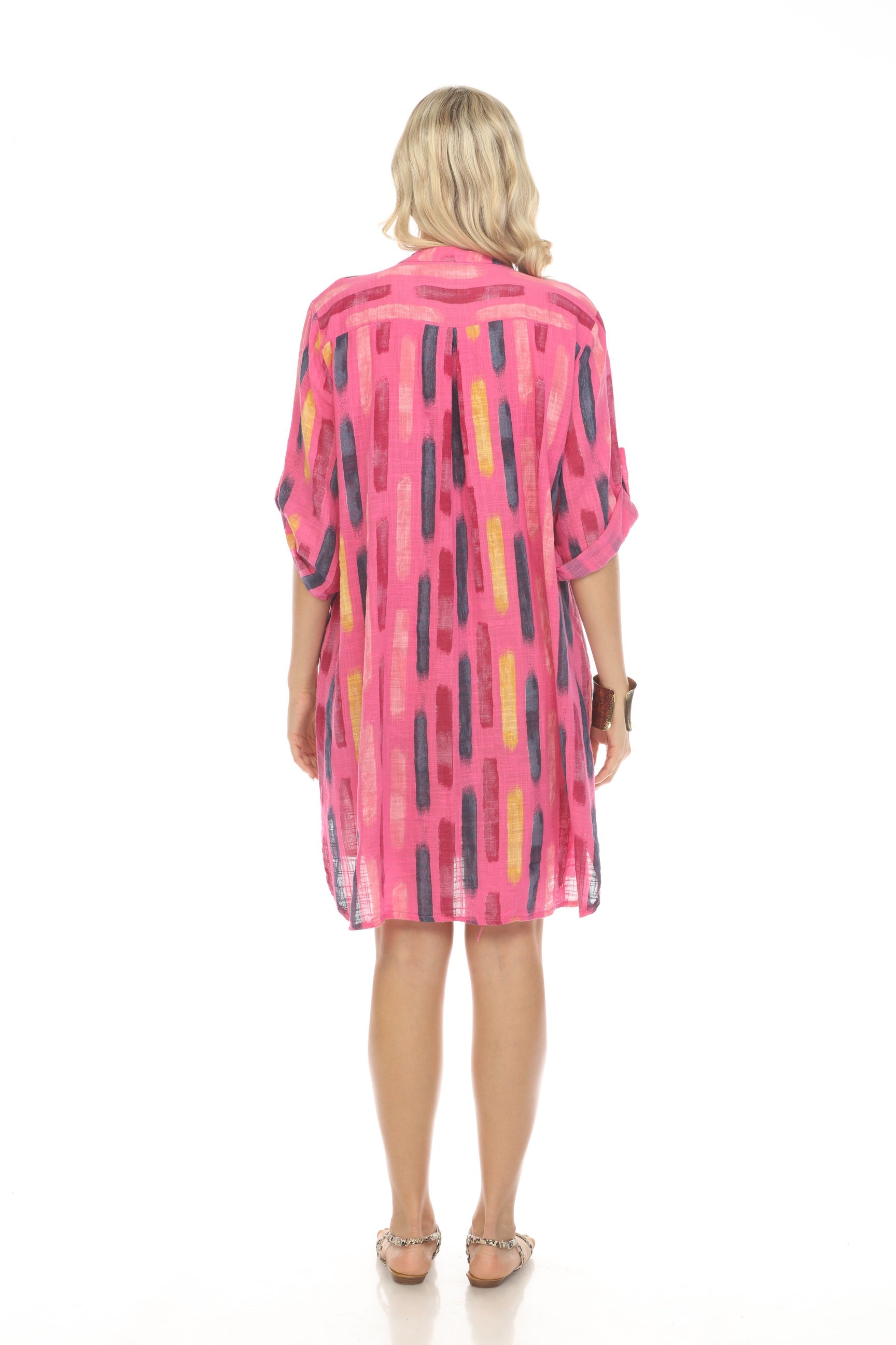 Fuchsia Shirt Button Dress Roll up sleeves