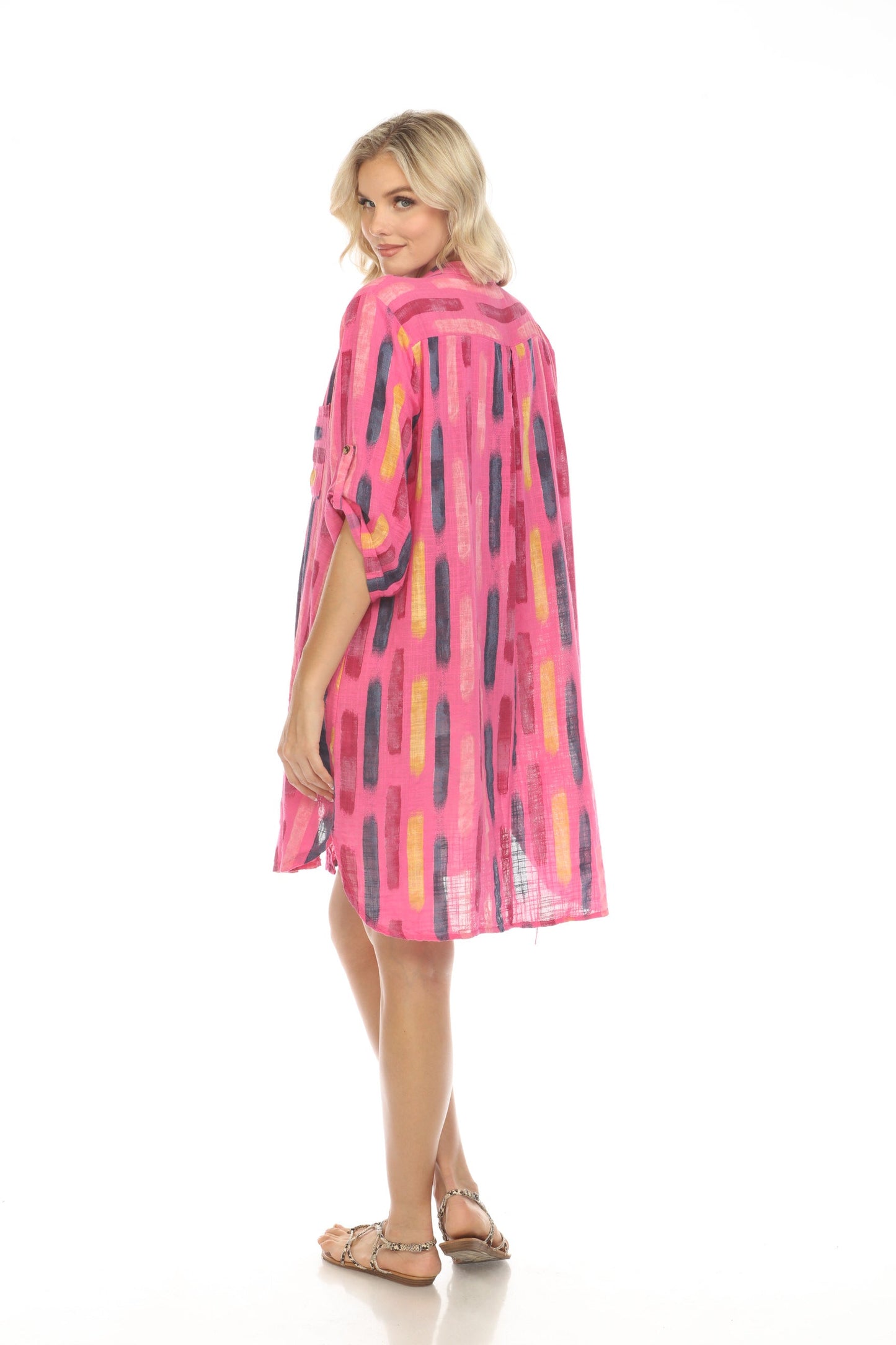Fuchsia Shirt Button Dress Roll up sleeves
