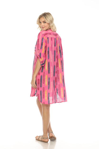 Fuchsia Shirt Button Dress Roll up sleeves