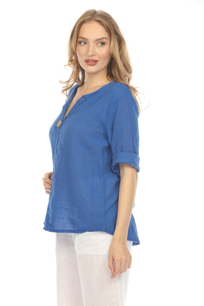 Royal Blue 3/4 Sleeves Top with Bamboo Button