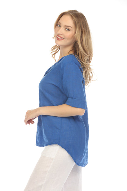Royal Blue 3/4 Sleeves Top with Bamboo Button
