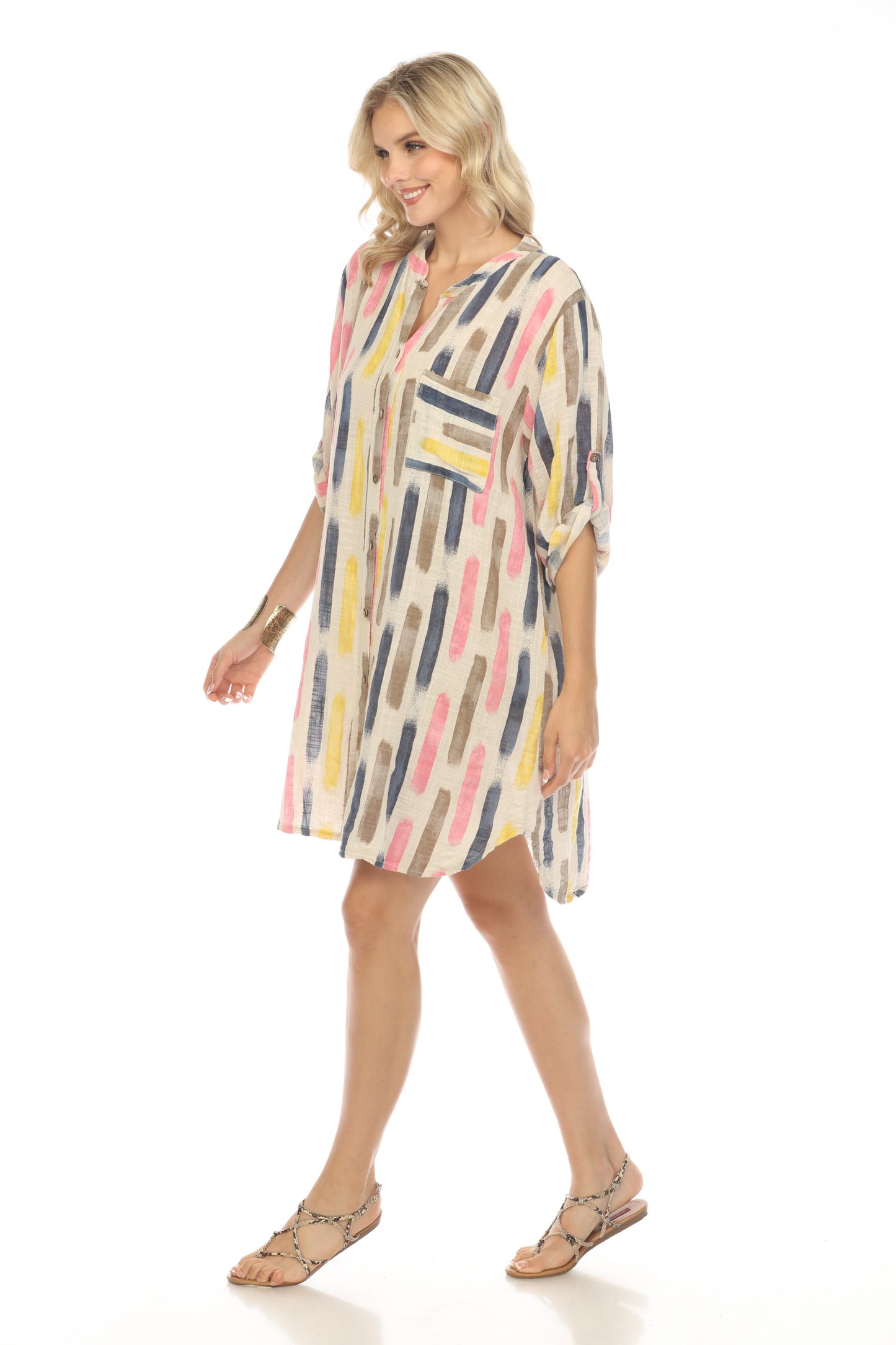 Taupe Button Shirt Dress Roll up sleeves