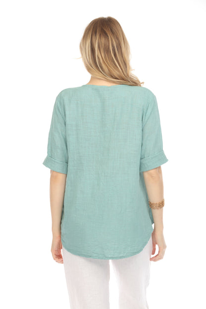 Sea Green 3/4 Sleeves Top with Bamboo Button