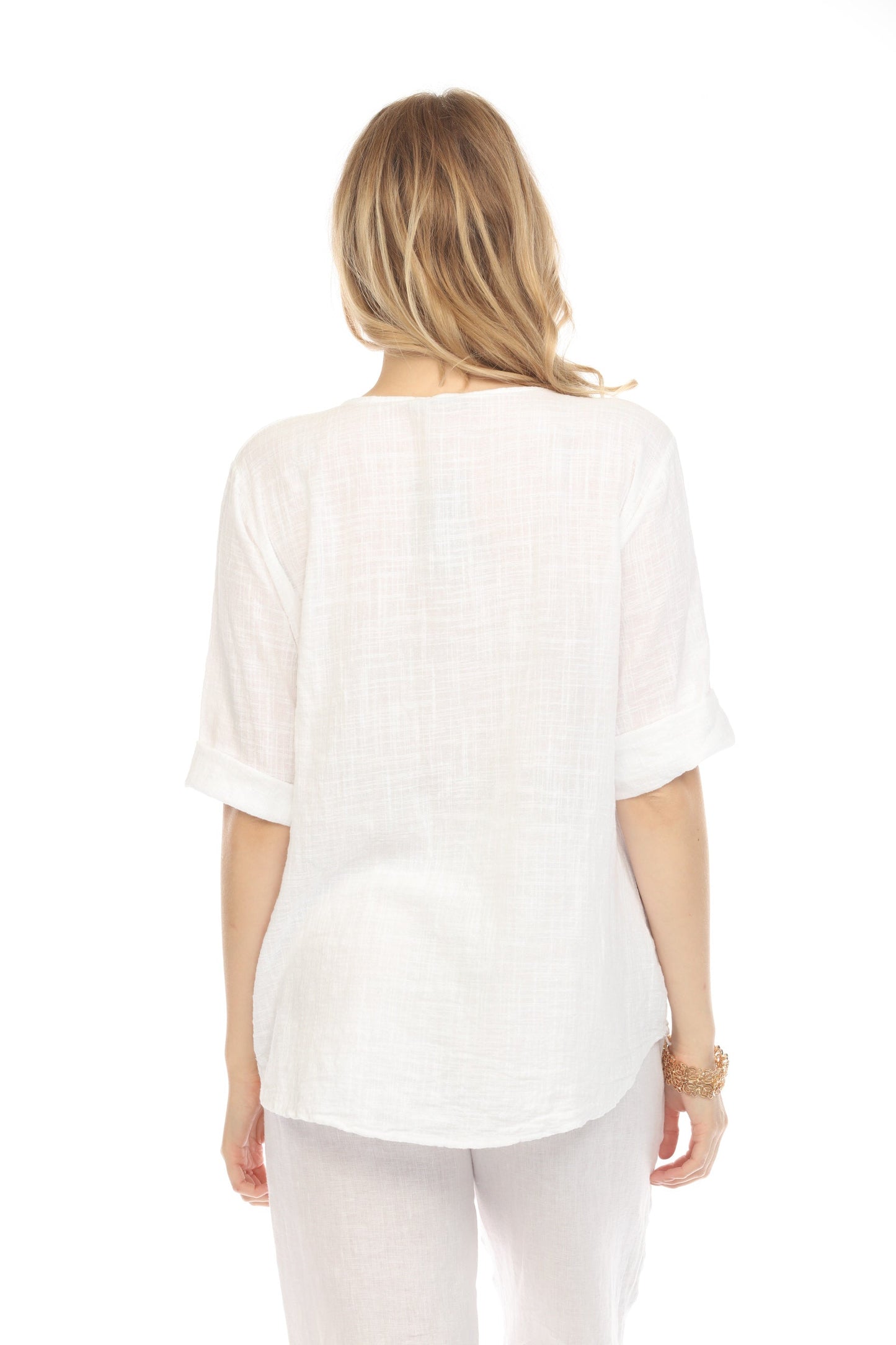 White 3/4 Sleeves Top with Bamboo Button