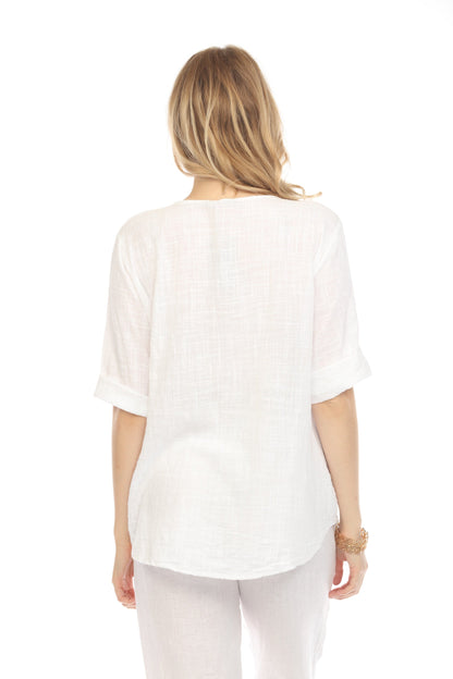 White 3/4 Sleeves Top with Bamboo Button