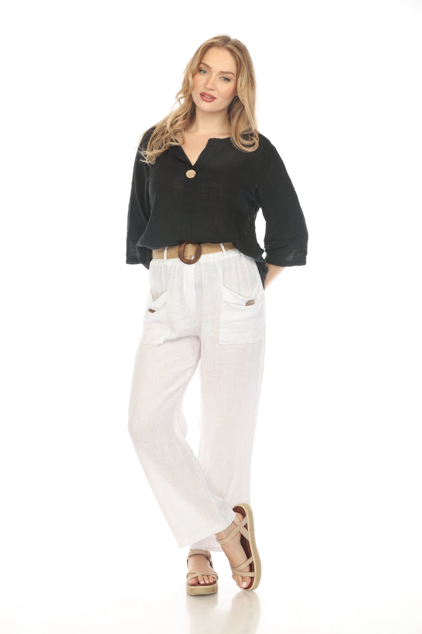 Black 3/4 Sleeves Top with Bamboo Button