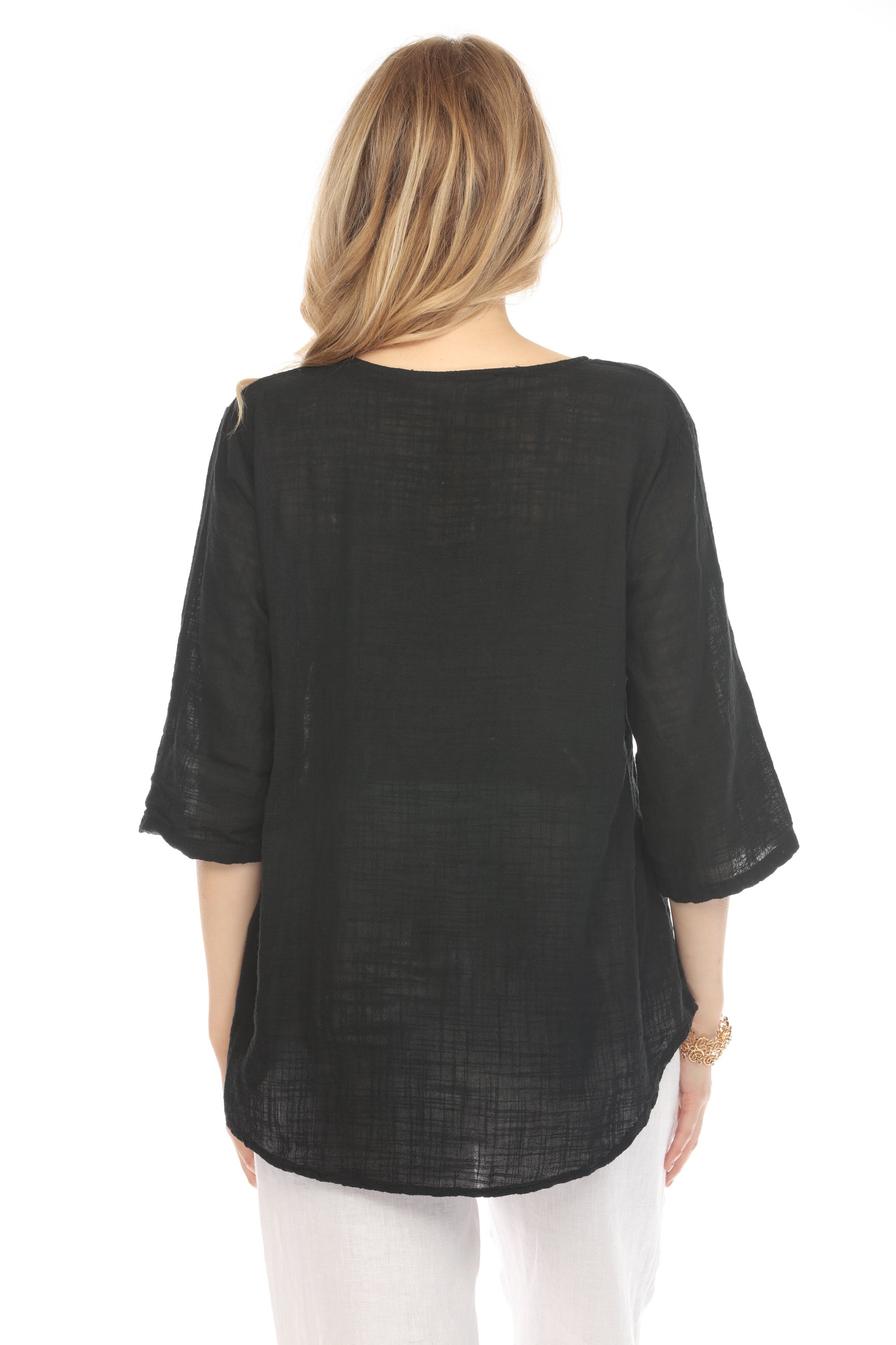 Black Half Sleeves Top with Asymmetrical Hem