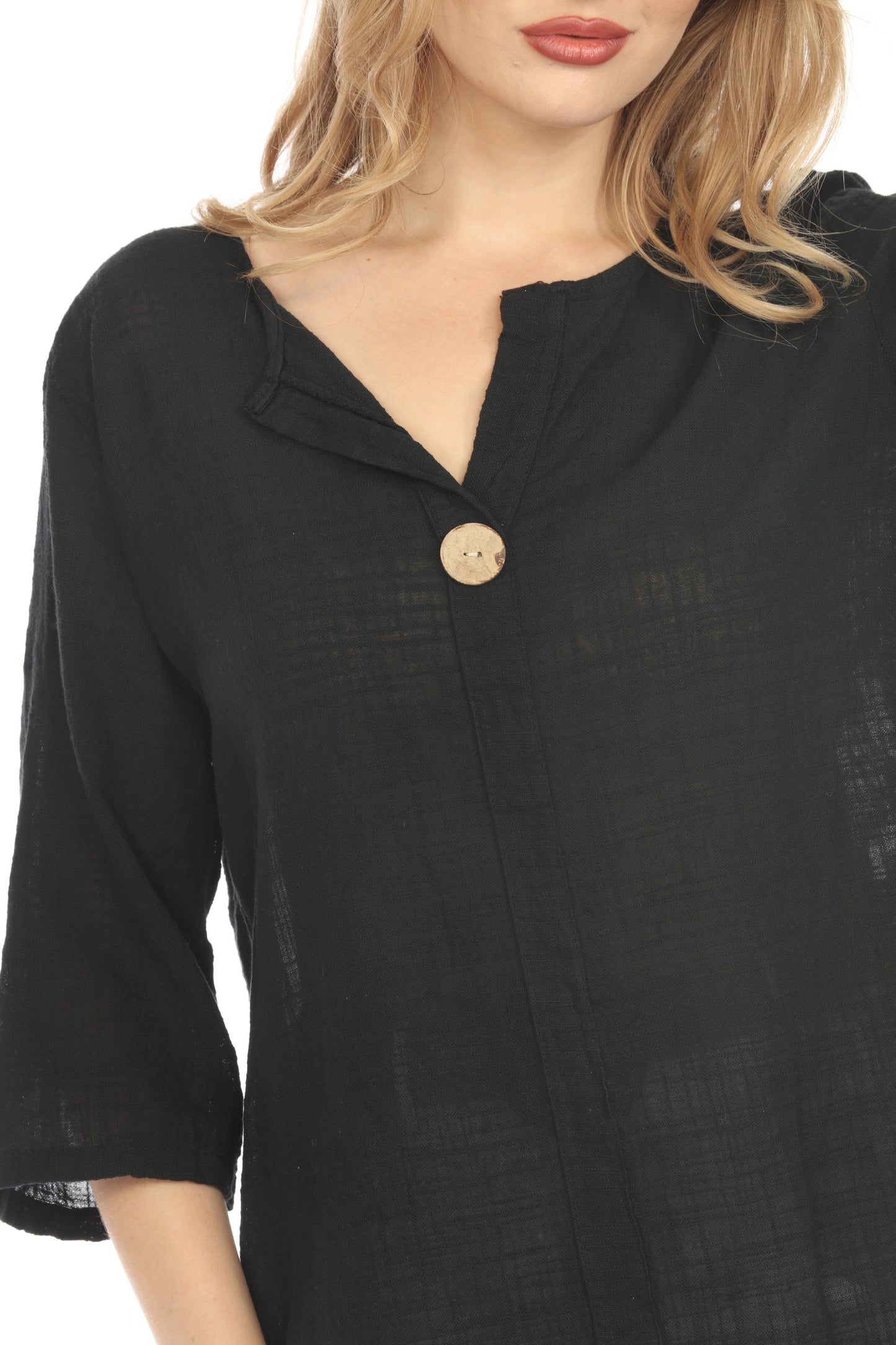 Black 3/4 Sleeves Top with Bamboo Button