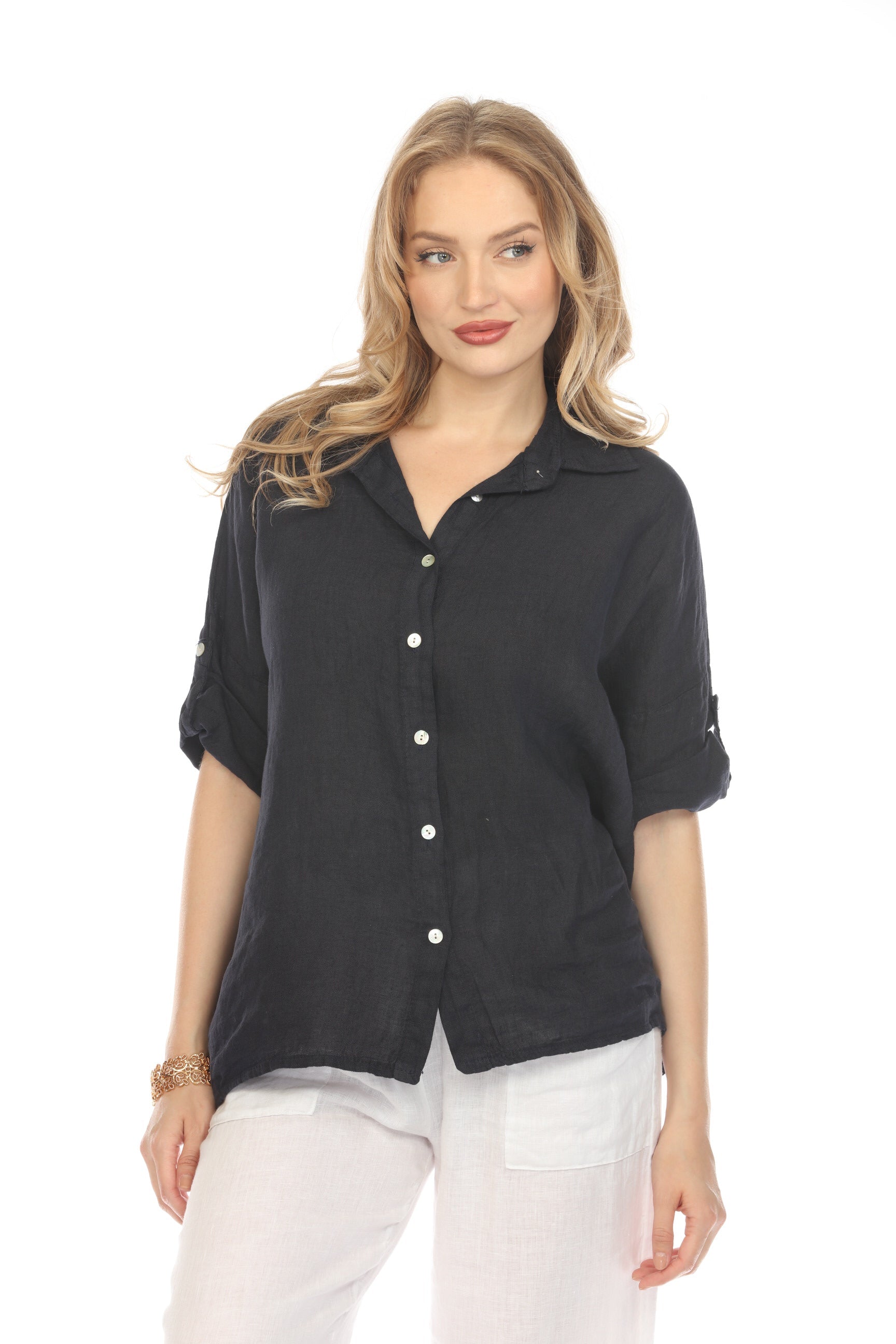 Navy Button Up Collared Shirt