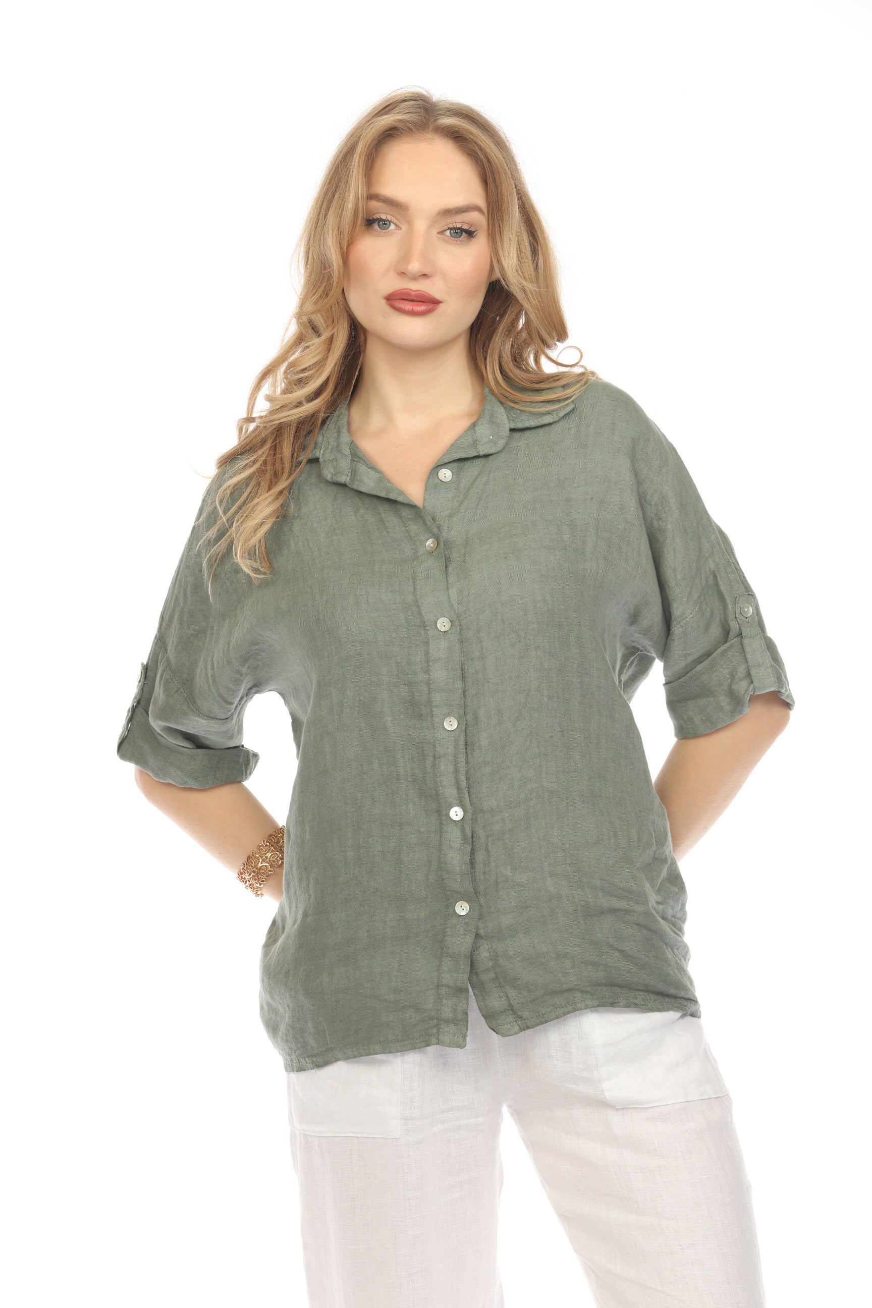 Olive Button Up Collared Shirt