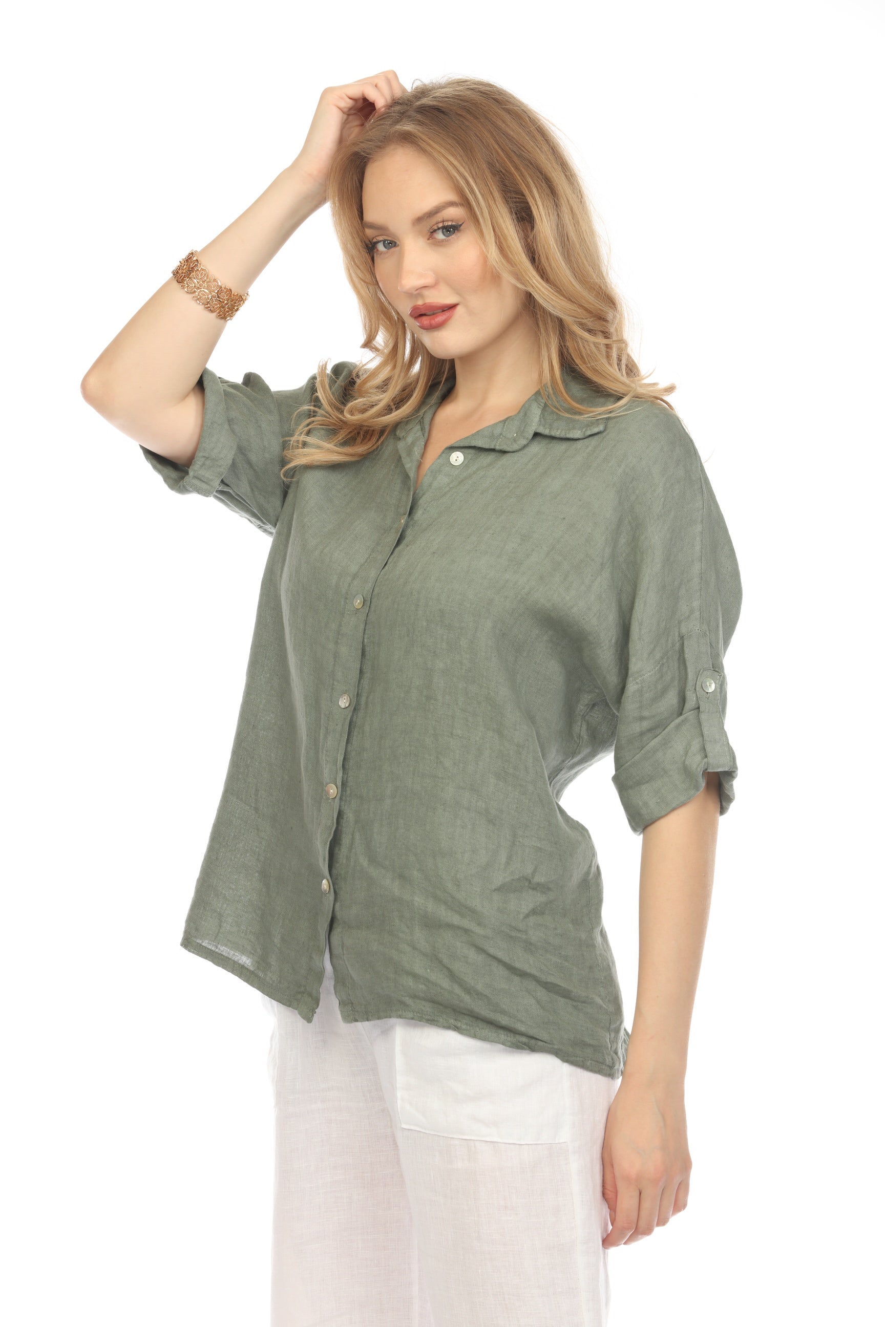 Olive Button Up Collared Shirt