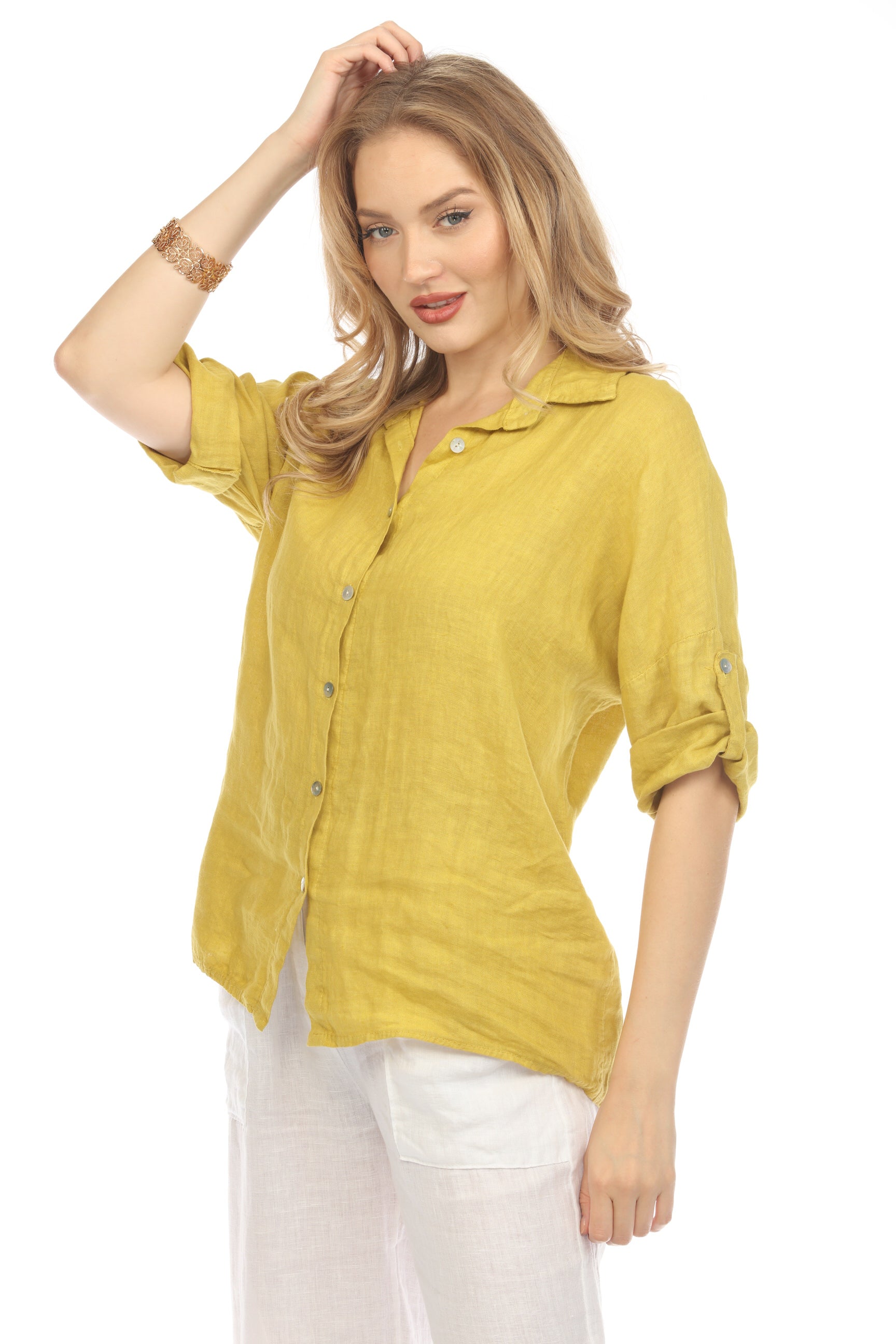 Mustard Button Up Collared Shirt