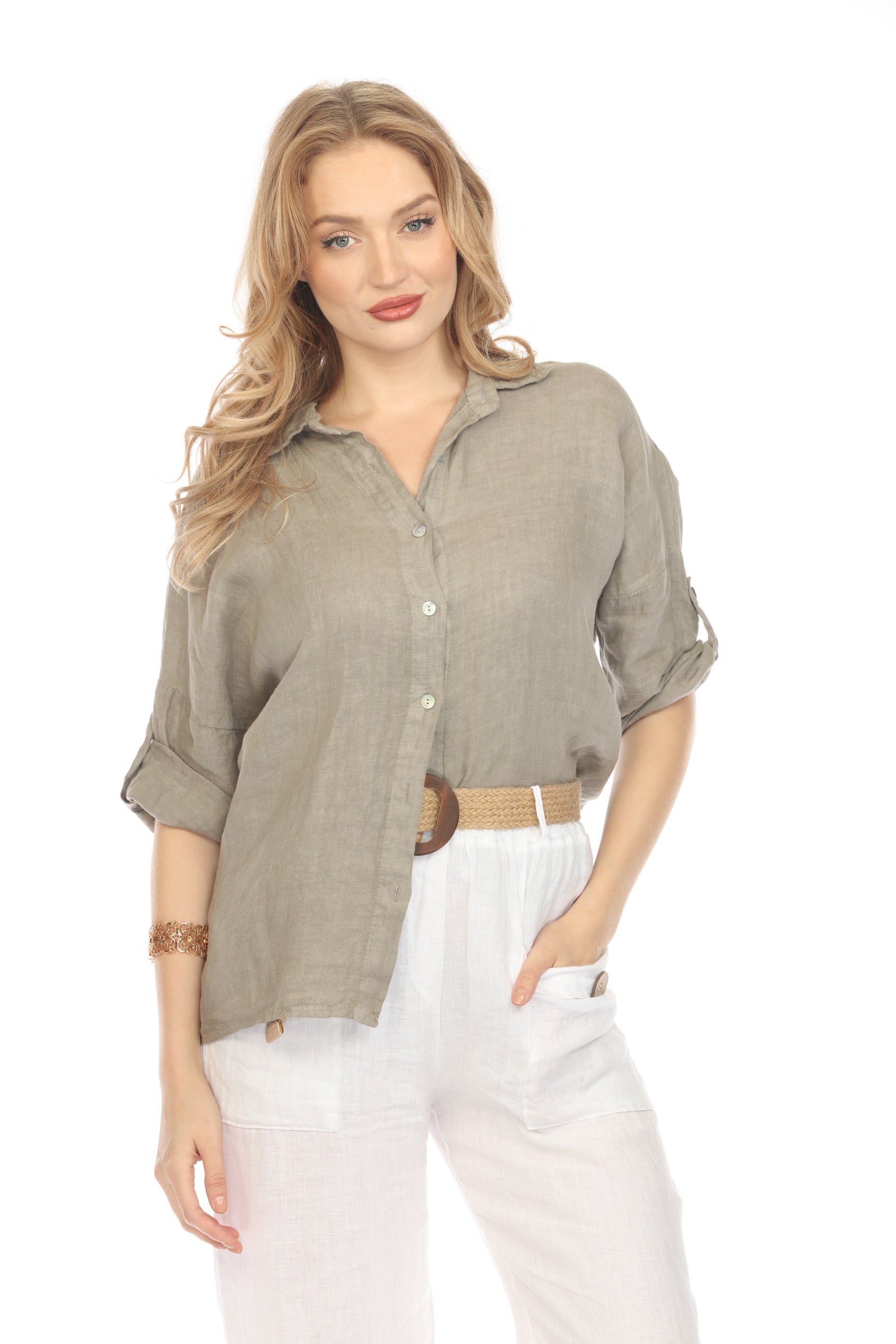 Taupe Button Up Collared Shirt