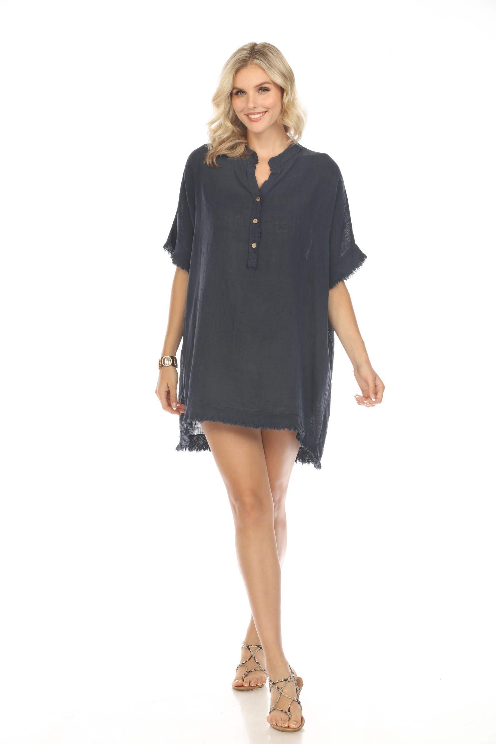 Navy Fringe detailed tunic / dress