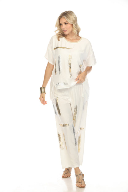 Off white silver gold modern art print pant