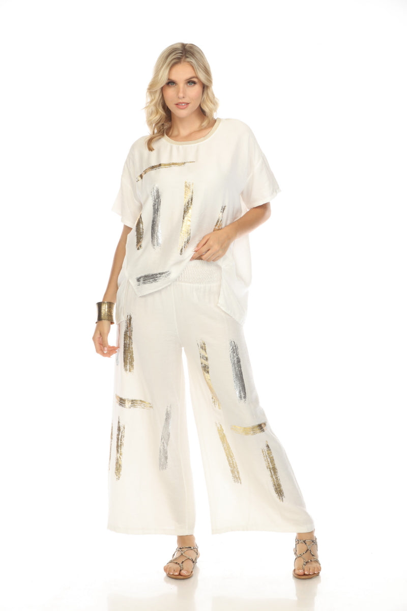 Off white silver gold modern art print pant