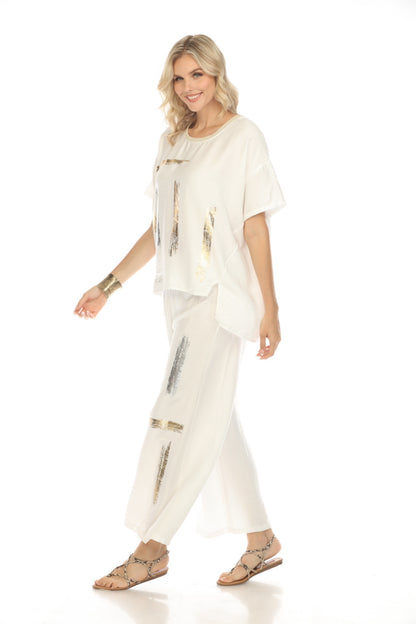 Off white silver gold modern art print pant