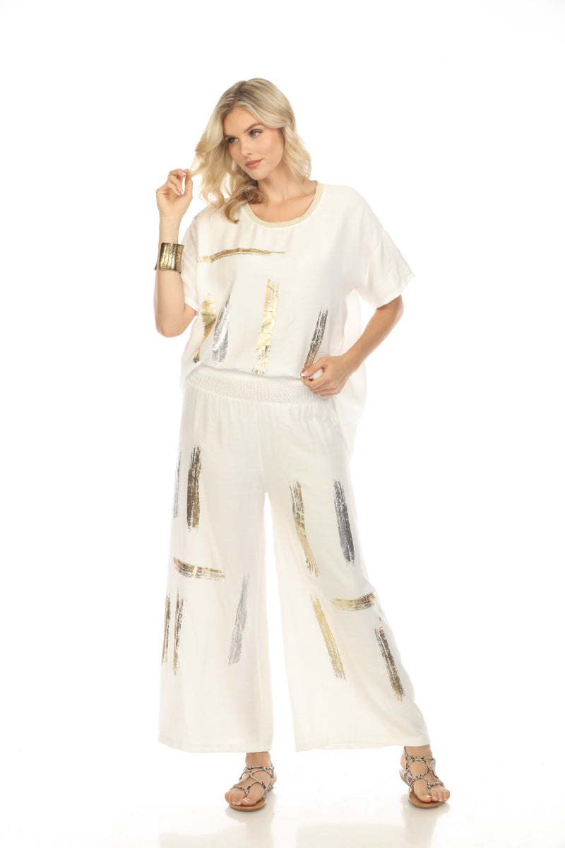 Off white silver gold modern art print pant