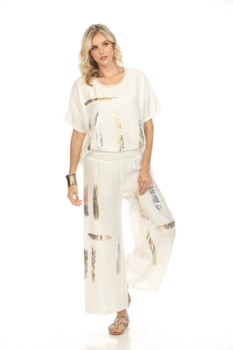 Off white silver gold modern art print pant