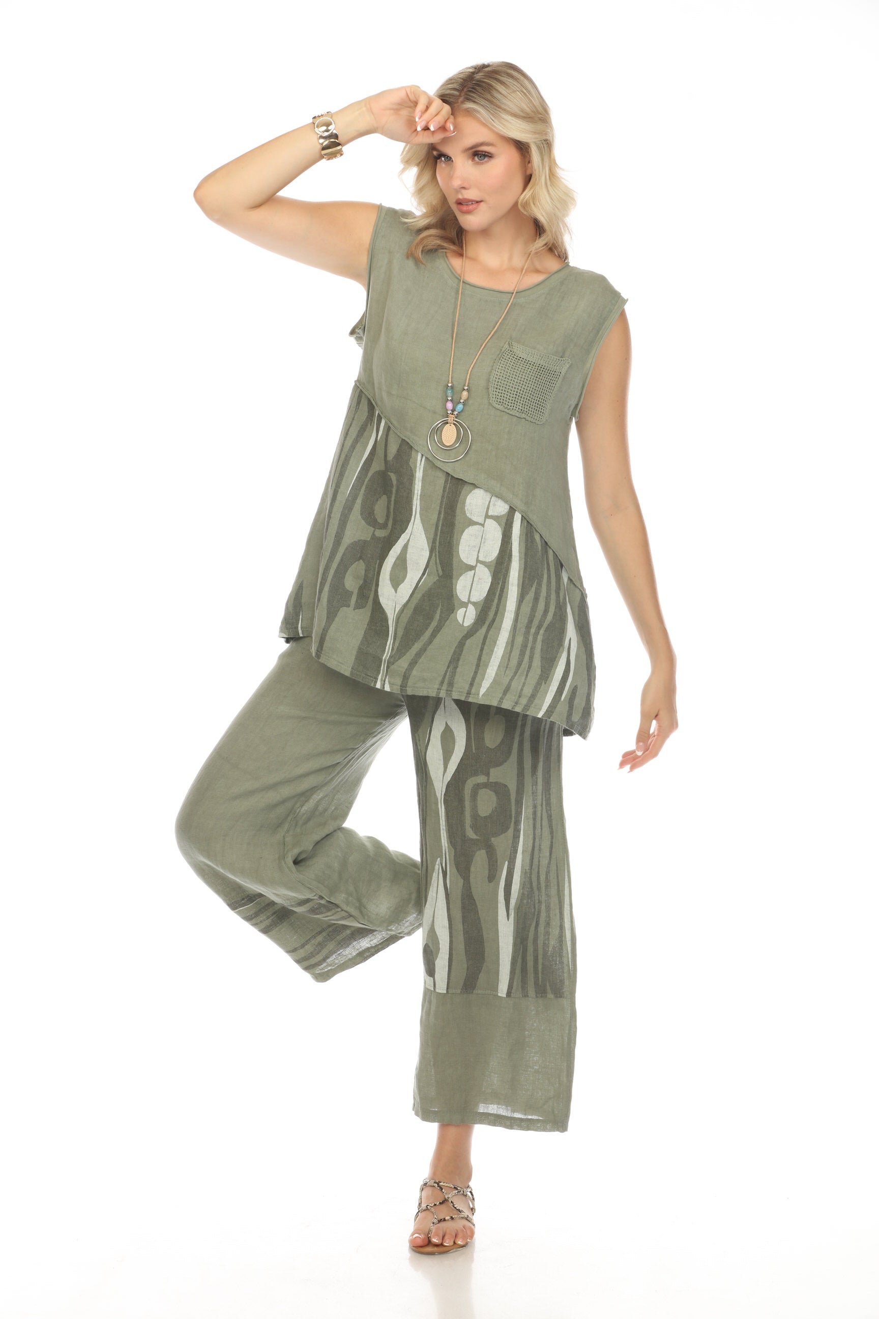 Olive Abstract Print Wide Leg Pant