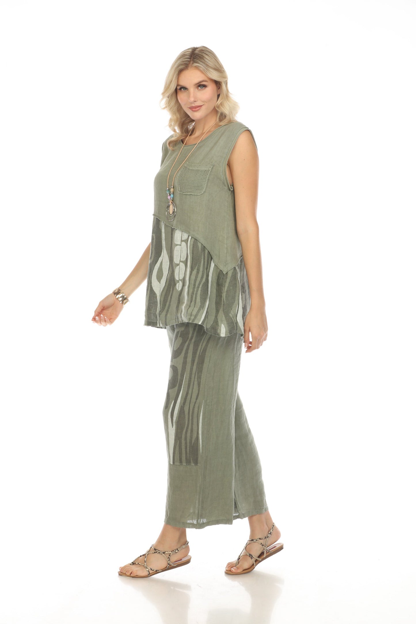Olive Abstract sleeveless pocket detailed Top