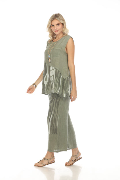 Olive Abstract sleeveless pocket detailed Top