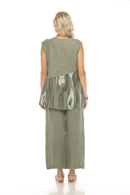 Olive Abstract sleeveless pocket detailed Top