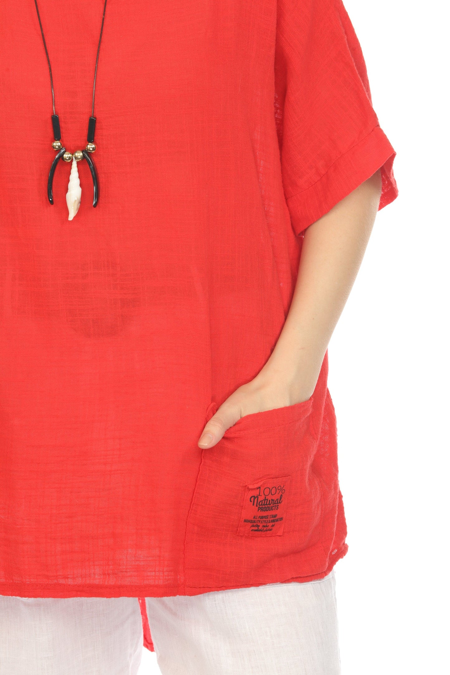 Red Half Sleeves Tunic with Pockets