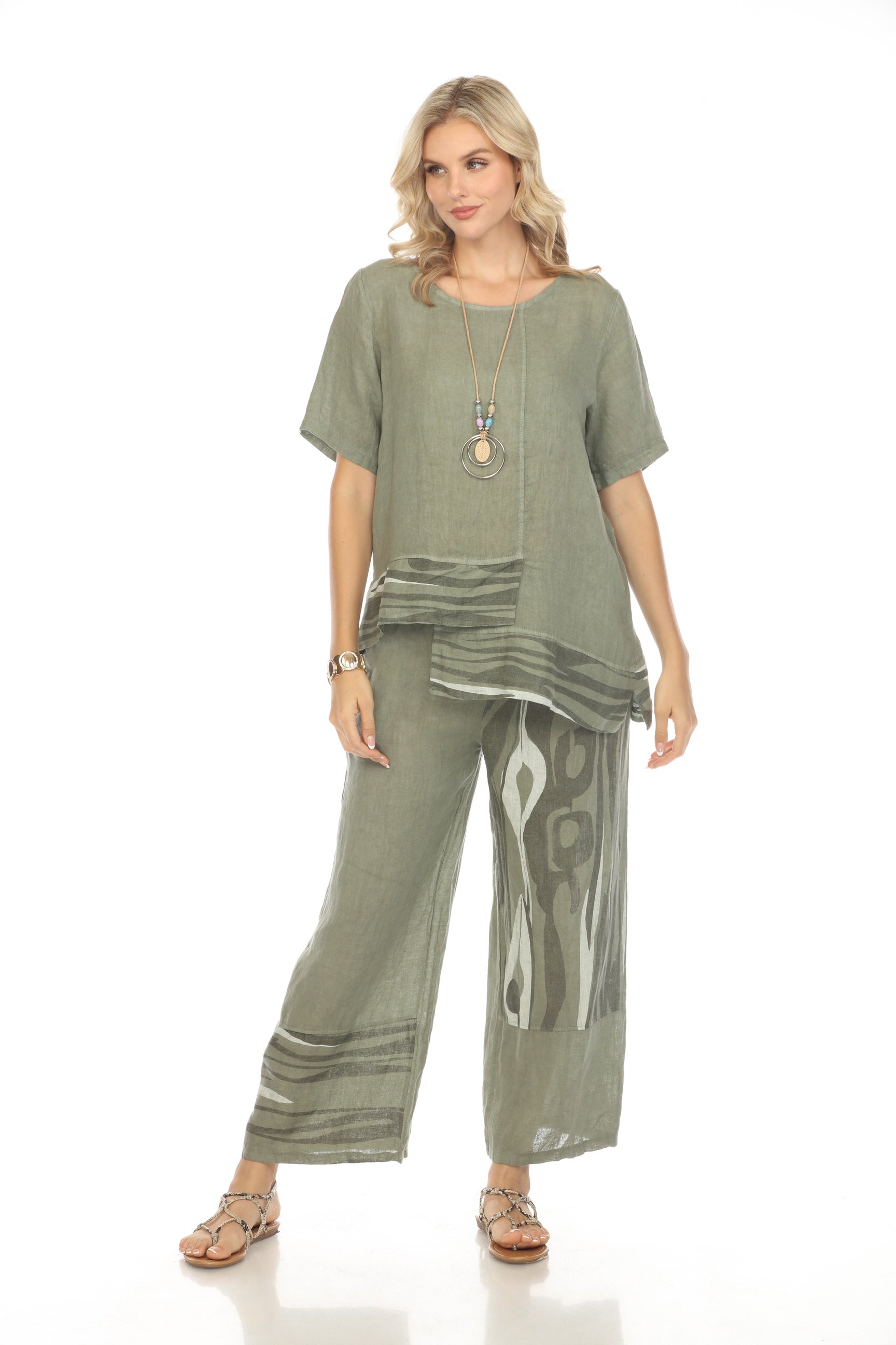 Olive Half Sleeves Top with Abstract Print