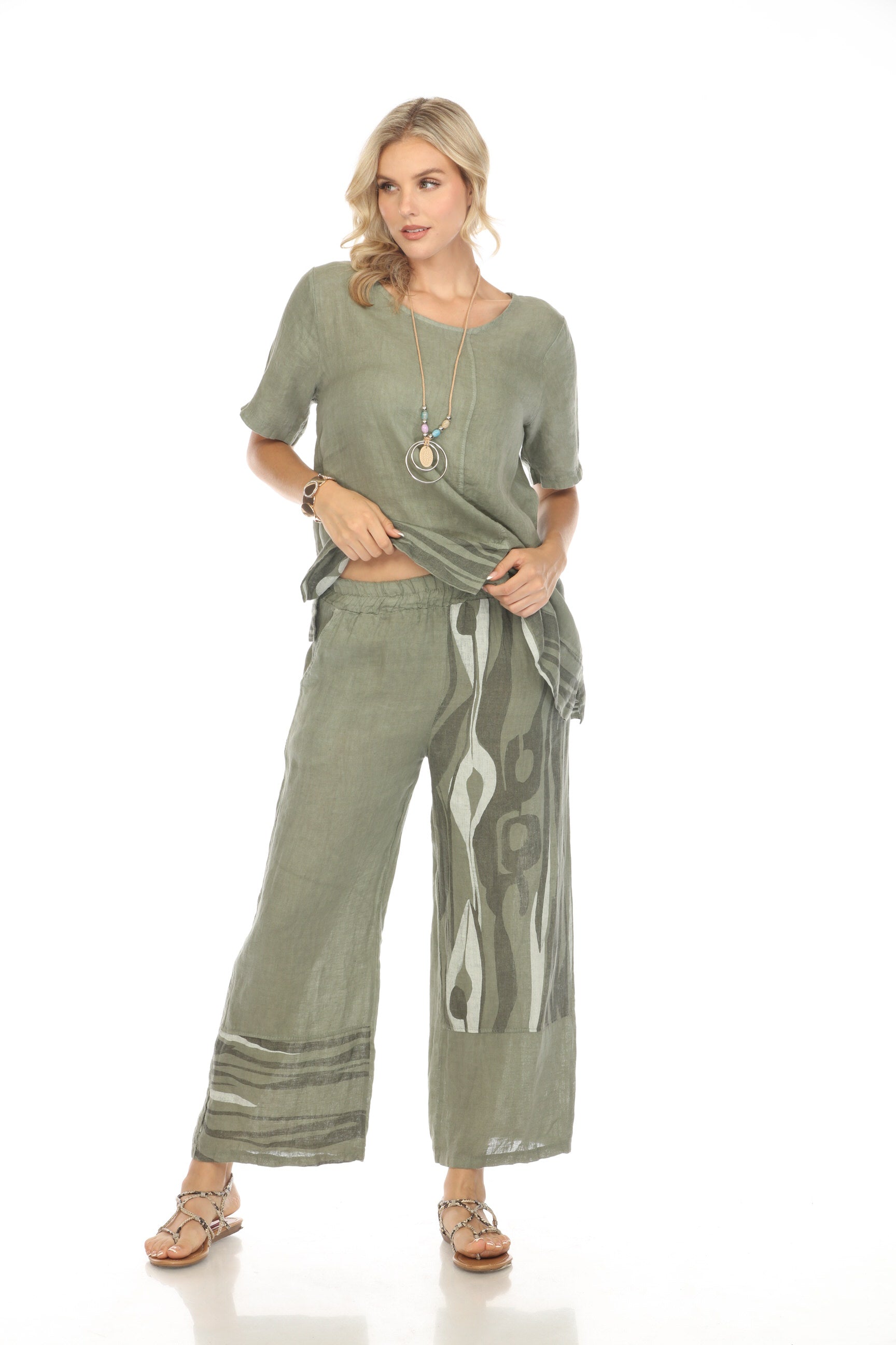 Olive Abstract Print Wide Leg Pant