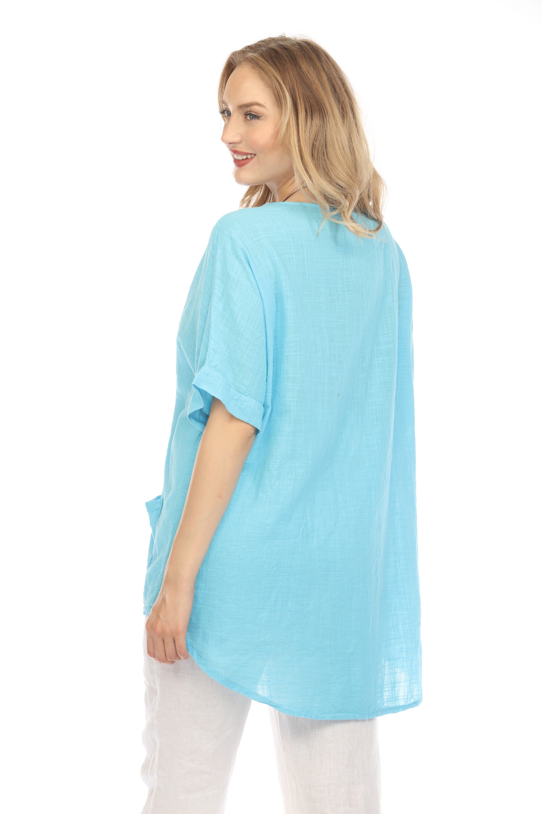 Light Blue Half Sleeves Tunic with Pockets