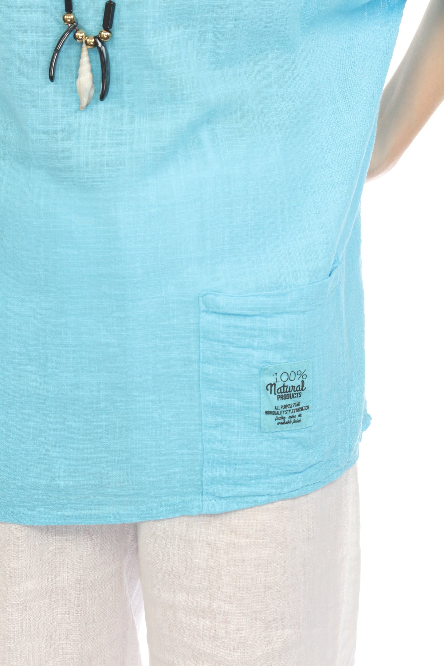 Light Blue Half Sleeves Tunic with Pockets