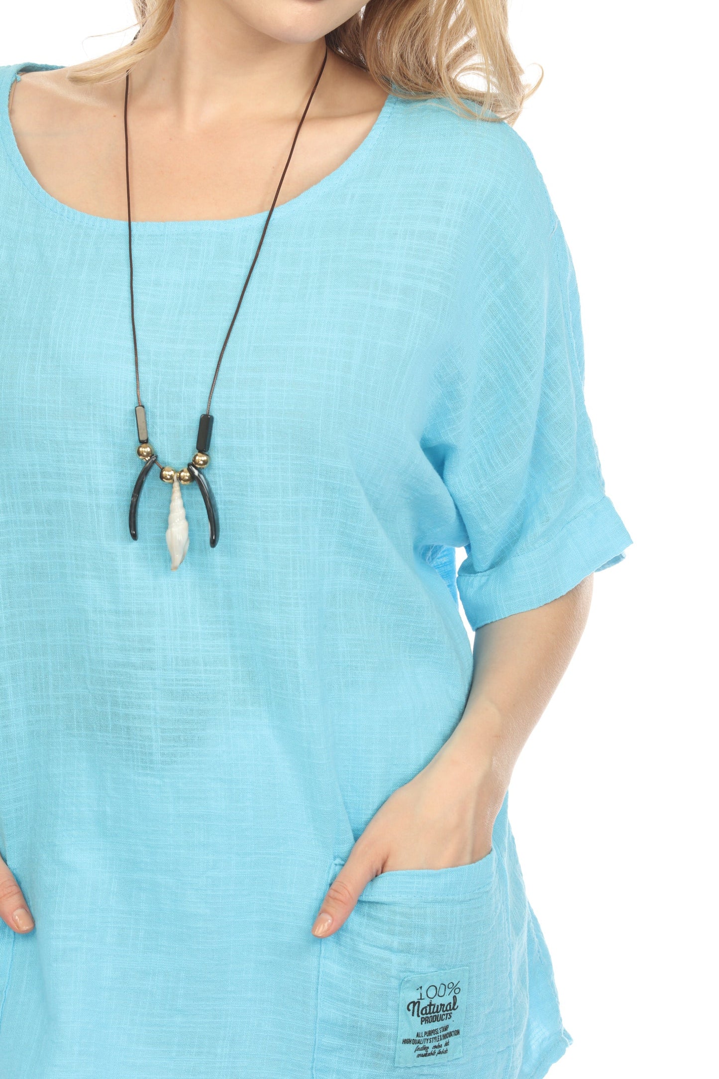 Light Blue Half Sleeves Tunic with Pockets