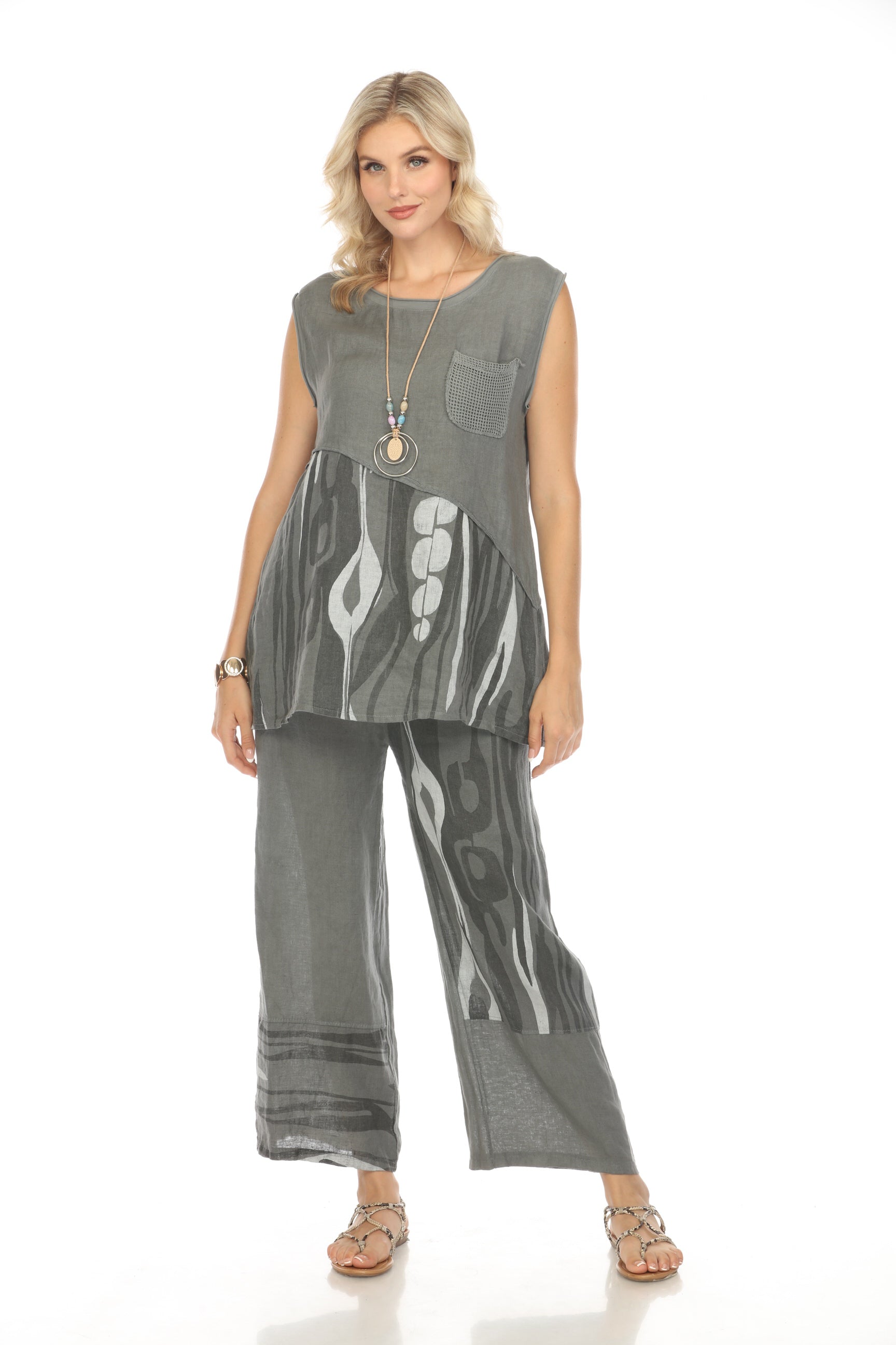 Charcoal Abstract sleeveless pocket detailed Top