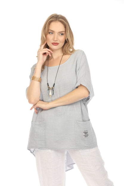 Grey Dolman Sleeves Tunic with Pockets