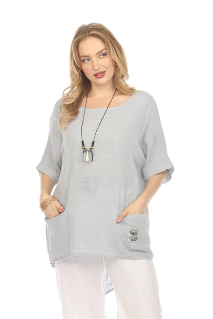 Grey Dolman Sleeves Tunic with Pockets