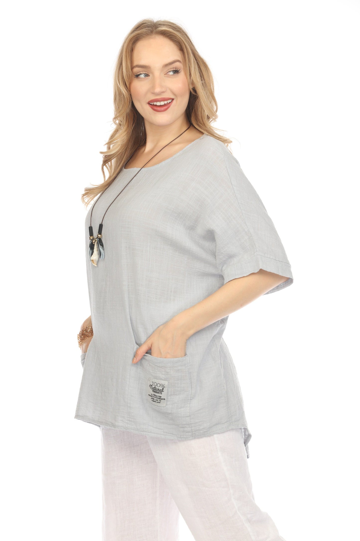 Grey Dolman Sleeves Tunic with Pockets